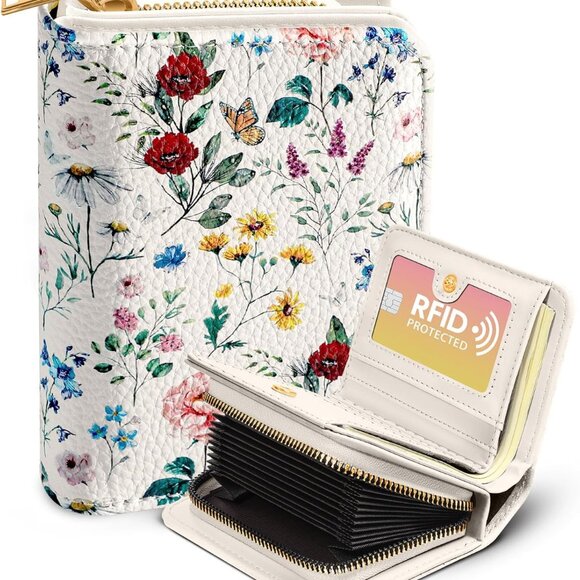 Women's Faux Leather Cardholder Wallet Floral RFID Zipper Small Medium - Picture 1 of 6